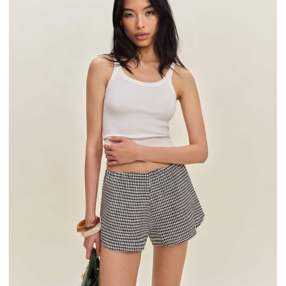 Reformation Tiffie linen shorts in gingham check size medium